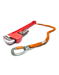 Toolsaver bungee tether securely attached to heavy duty pipe wrench
