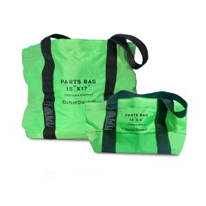 parts bag, parts pouch, parts bag with strap, parts pouch with strap, 12in parts pouch, 15in parts pouch, green parts pouch, green parts bag, bag for parts, carrying bag for tools, carrying bag for parts, reinforced parts bag